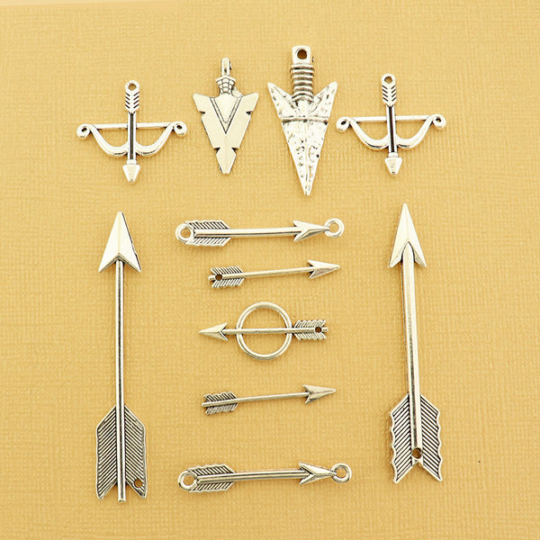 Arrow Charm Collection Antique Silver Tone 11 Different Charms - COL380H