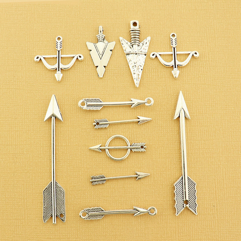 Arrow Charm Collection Antique Silver Tone 11 Different Charms - COL380H