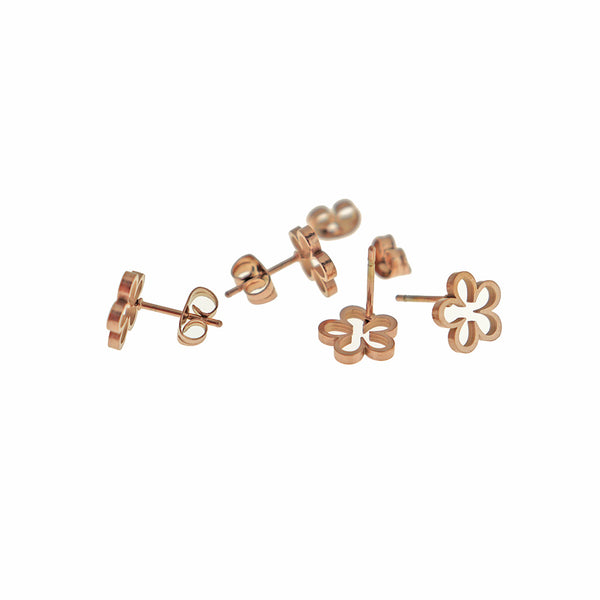 Rose Gold Stainless Steel Earrings - Flower Studs - 8mm - 2 Pieces 1 Pair - ER833