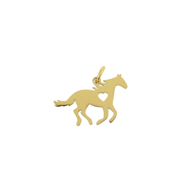 Horse with Heart Cutout Gold Tone Stainless Steel Charm - SSP680