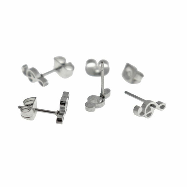 Stainless Steel Earrings - Treble Clef Studs - 9mm x 4mm - 1 Pair - Choose Your Tone!