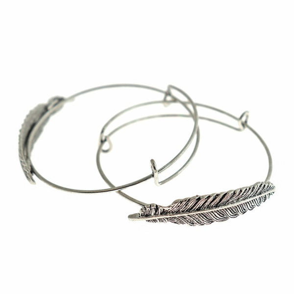 Bracelet réglable plume ton bronze antique - 60 mm - 1 jonc - N329