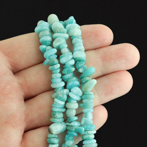 Chip Natural Amazonite Beads 5mm - 8mm - Blue Tones - 1 Stand 200 Beads - BD1800