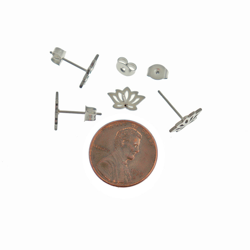 Stainless Steel Earrings - Lotus Flower Studs - 10mm x 6mm - 1 Pair - Choose Your Tone!