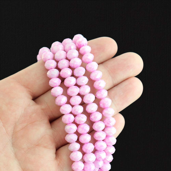 Faceted Glass Beads 8mm x 6mm - Electroplated Petal Pink - 1 Strand 65 Beads - BD1694