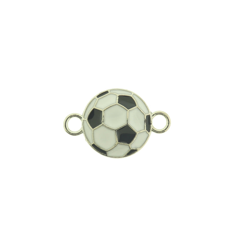 2 Soccer Ball Silver Tone Enamel Connector Charms - E577