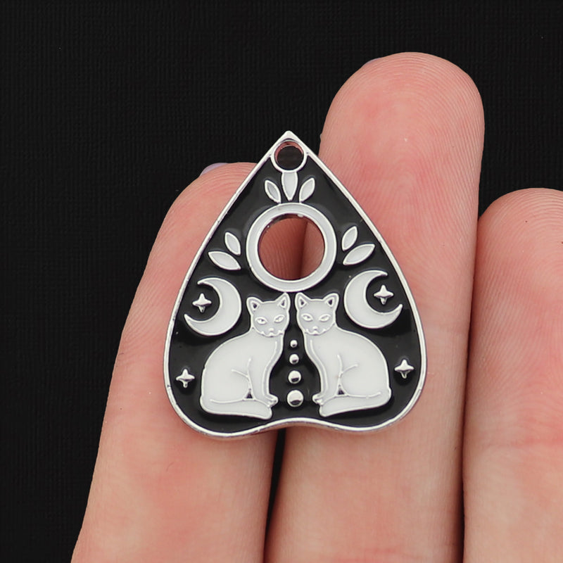 4 Cat Planchette Silver Tone Enamel Charms - E088