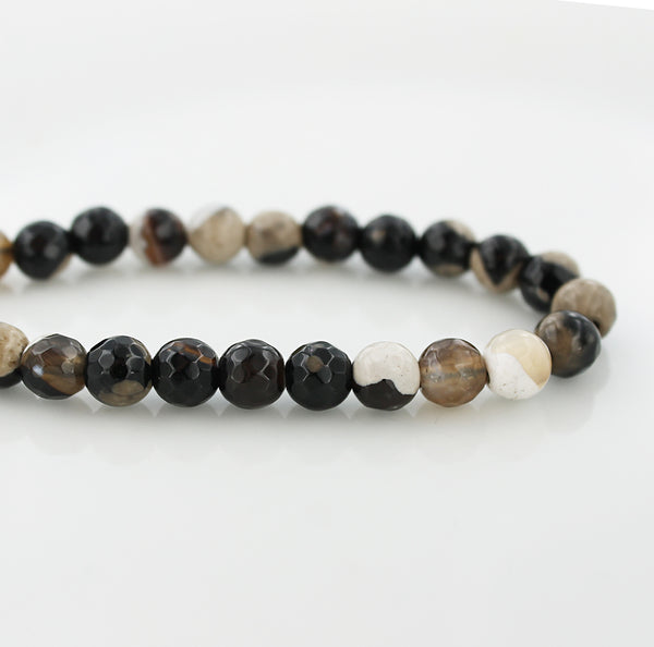 SALE 6mm Natural Agate Gemstone Beads - Faceted Black and Beige - Full 14.7" Strand Approx 64 Beads - LBD1152