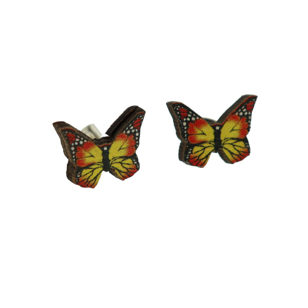 Wood Zinc Alloy Earrings - Butterfly Studs -16mm x 16mm - 2 Pieces 1 Pair - ER162