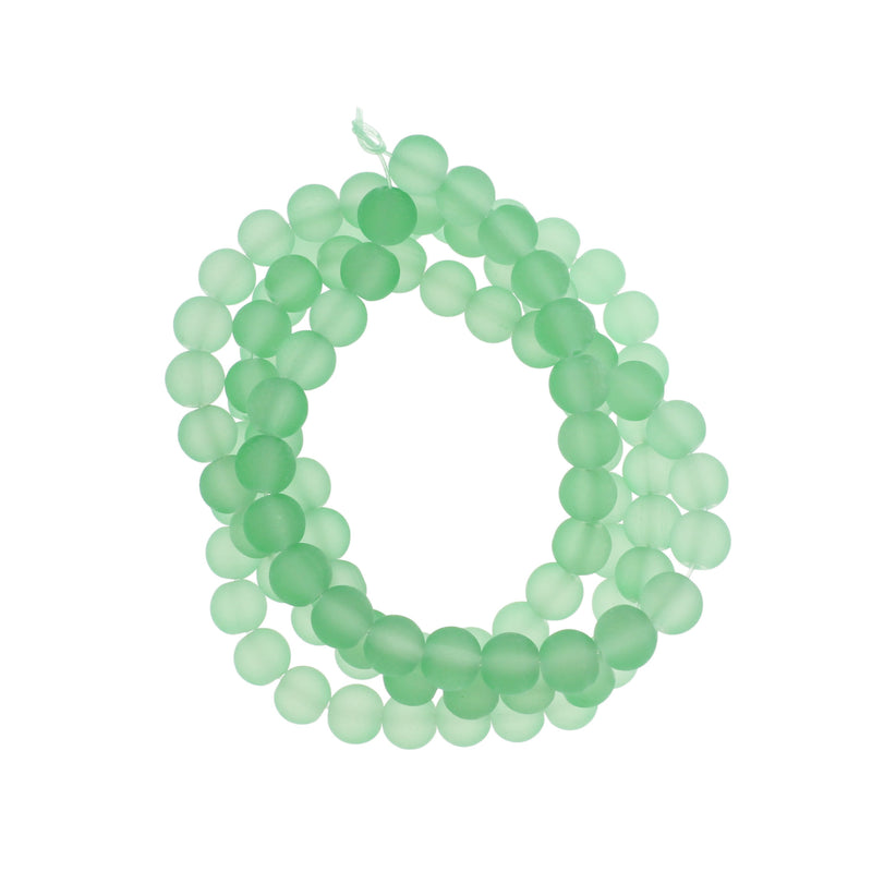 Round Glass Beads 8mm - Frosted Light Green - 1 Strand 99 Beads - BD776