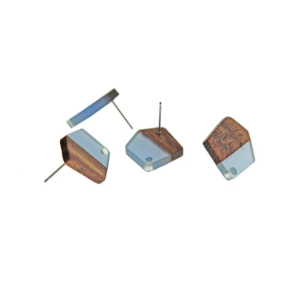 Wood Stainless Steel Earrings - Periwinkle Resin Polygon Studs - 20.5mm x 18.5mm - 2 Pieces 1 Pair - ER723