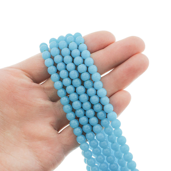 Round Imitation Jade Beads 6mm - Sky Blue - 1 Strand 67 Beads - BD2722