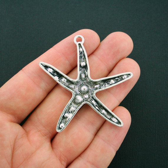 Starfish Pendant Charms Antique Silver Tone with Inlaid Rhinestones - LSC5745