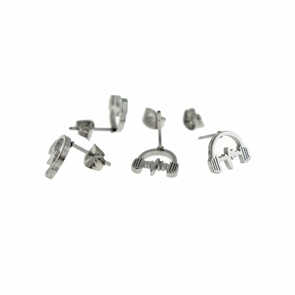 Stainless Steel Earrings - Headphone Studs - 12mm x 10mm - 2 Pieces 1 Pair - ER872