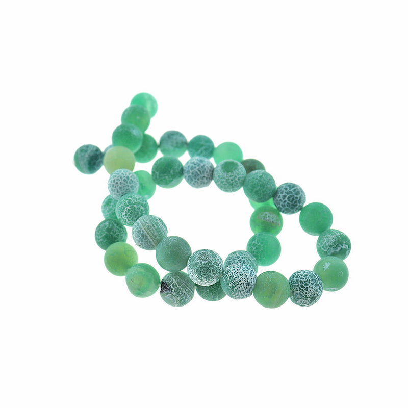 Perles d'agate naturelle rondes 6mm -10mm - Choisissez votre taille - Craquelé patiné vert - 1 brin complet de 15,5" - BD2416