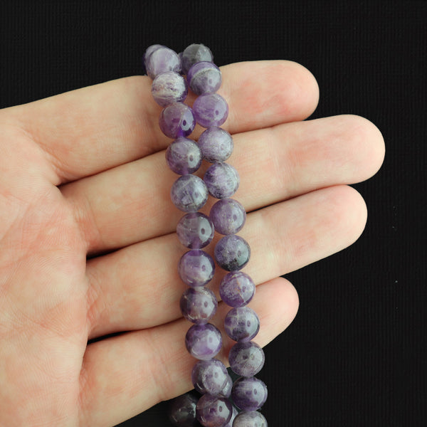 Perles rondes en jade naturel 8 mm - Violet lavande - 1 rang 49 perles - BD1720