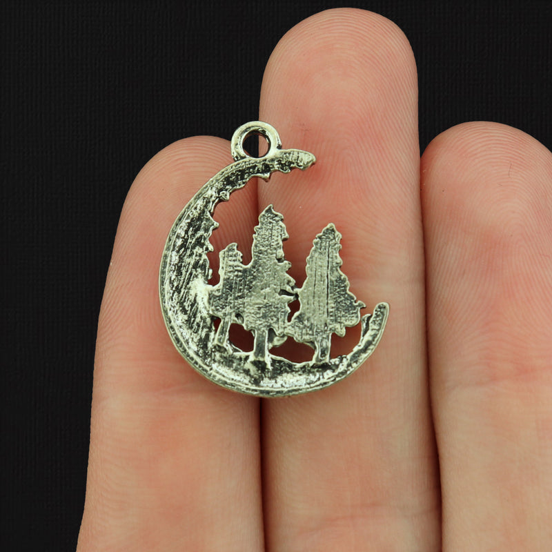 4 Crescent Moon Forest Antique Silver Tone Charms - SC340