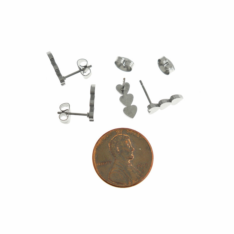 Stainless Steel Earrings - Triple Heart Studs - 12mm - 2 Pieces 1 Pair - ER884