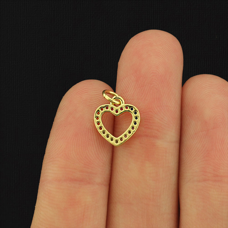 Rhinestone Heart Gold Tone Brass Charm - BR048