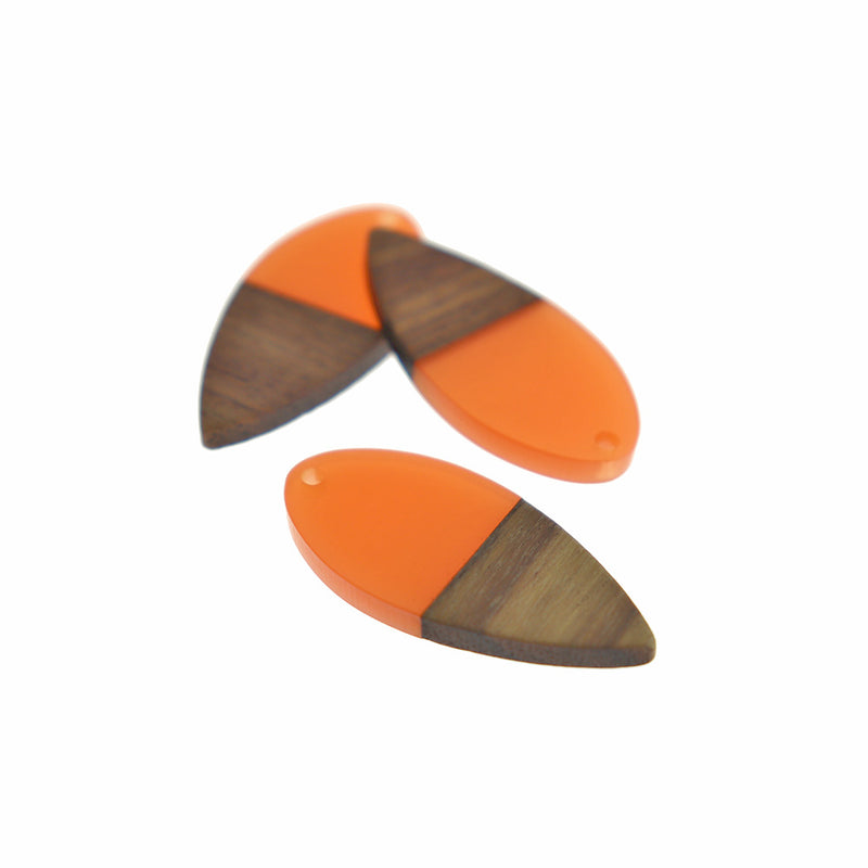 Teardrop Walnut Wood and Resin Charms - Choose Your Color - 38mm