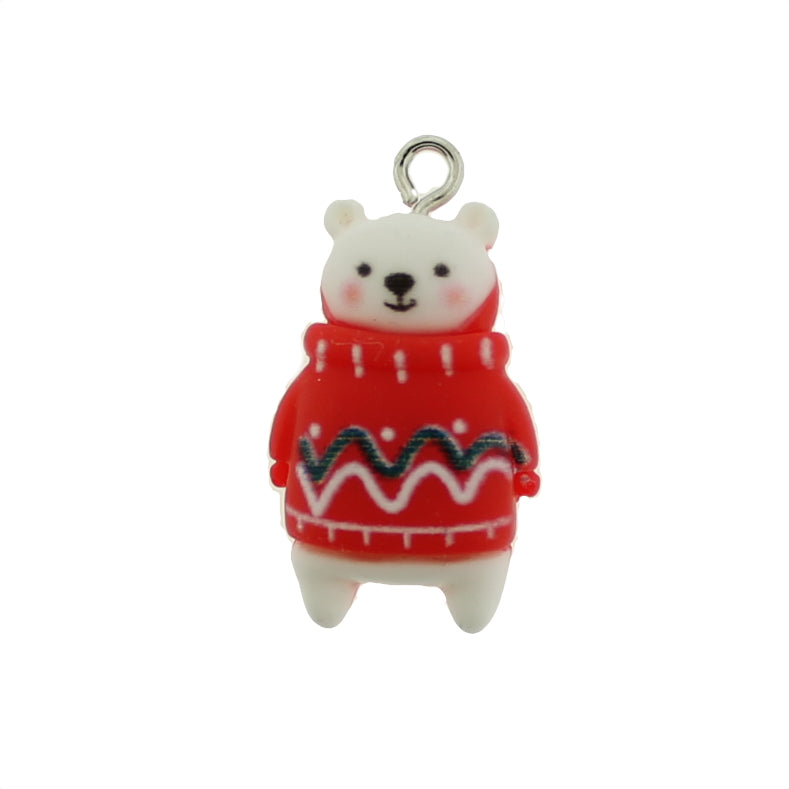 4 Christmas Sweater Bear Resin Charms - K086