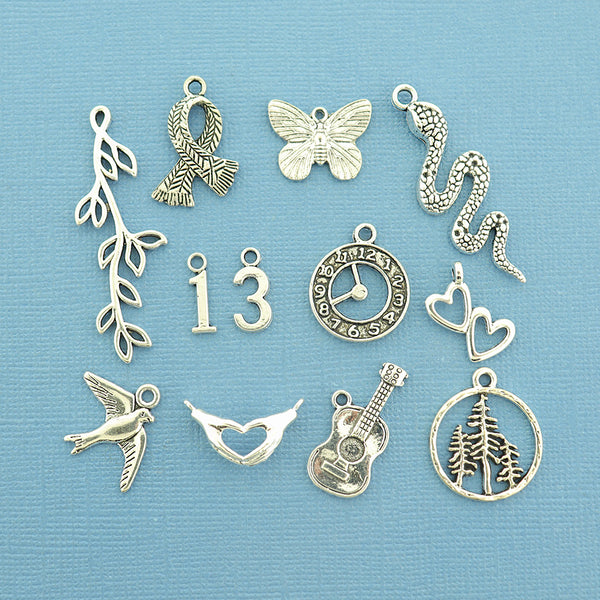 Pop Star All Time Collection Antique Silver Tone 12 Different Charms - COL458
