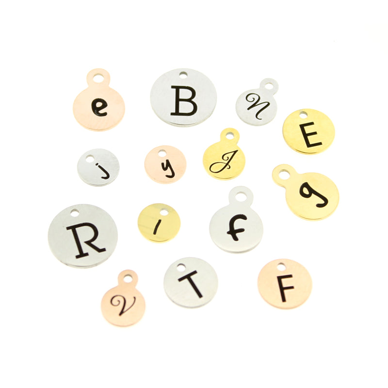 Letter Stainless Steel Engraved Charms - Choose Your Letter, Shape, Font & Quantity - AP001