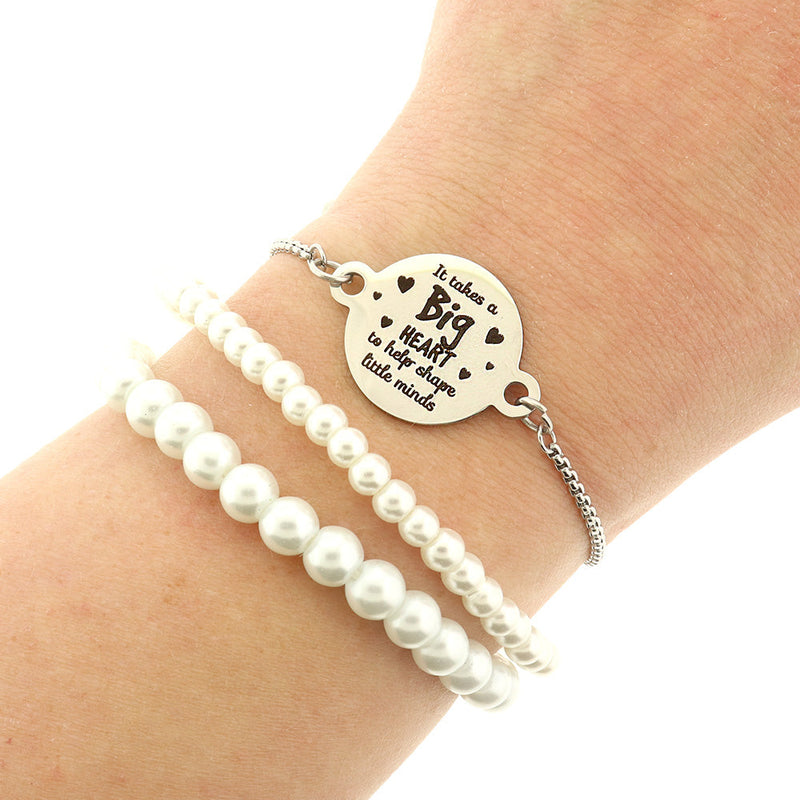 It takes a big heart to help shape little minds Stainless Steel Charms - BFS027-4470