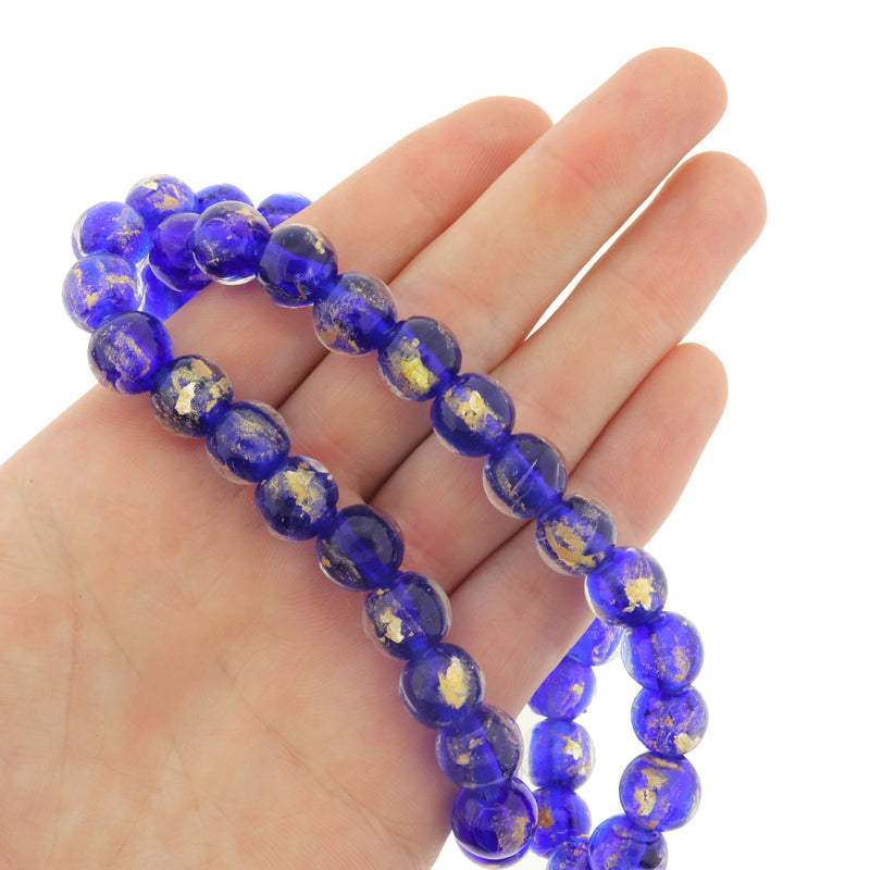 Round Glass Beads 10mm - 5 beads - Gold Foil - Choose Your Color