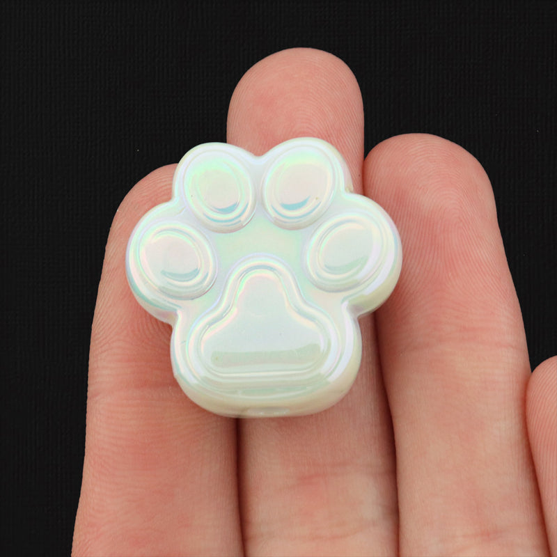 Paw Print Plated Acrylic Bead - 26mm - 4 Beads - Choose Your Color