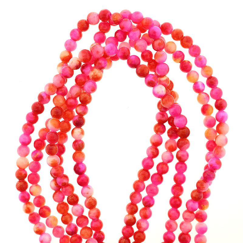 Round Natural Jade Beads 6mm - 10mm - Choose Your Size - Sunset Red Tones - 1 Full 15.7" Strand - BD2540