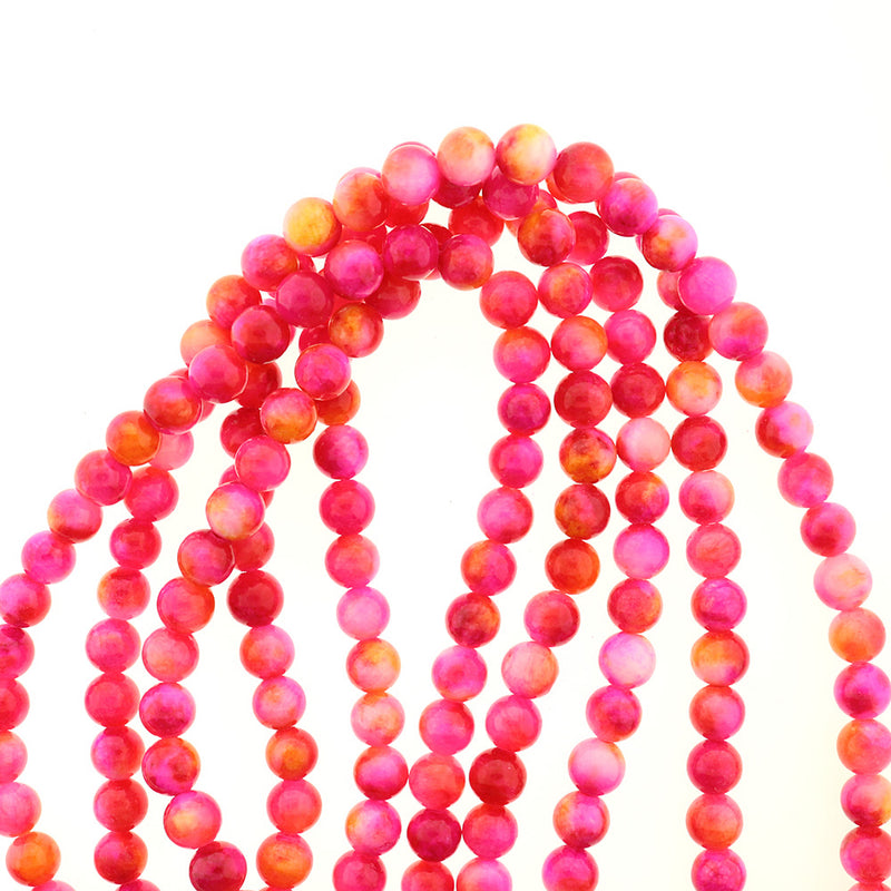 Round Natural Jade Beads 6mm - 10mm - Choose Your Size - Sunset Red Tones - 1 Full 15.7" Strand - BD2540