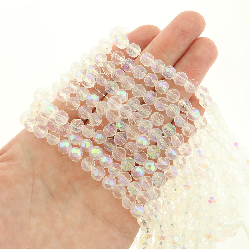 Round Glass Beads 4mm or 6mm - Choose Your Size - Rainbow Electroplated - 1 Full Strand - BD2569