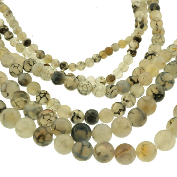 Round Natural Fire Agate Beads 4mm - 8mm - Choose Your Size - White Tone - 1 Full 15.5" Strand - BD3003