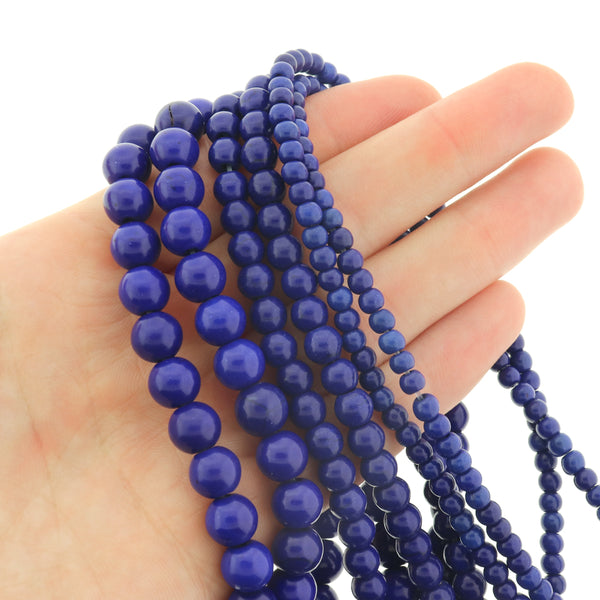 Round Natural Lapis Magnesite Beads 4mm -8mm - Choose Your Size - Deep Blue - 1 Full 15.5" Strand - BD3009
