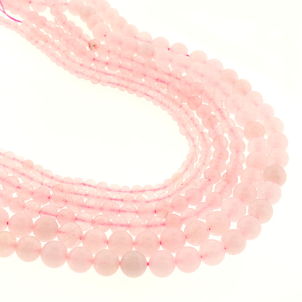 Round Natural Rose Quartz Beads 4mm -8mm - Choose Your Size - Petal Pink - 1 Full 15.5" Strand - BD3010
