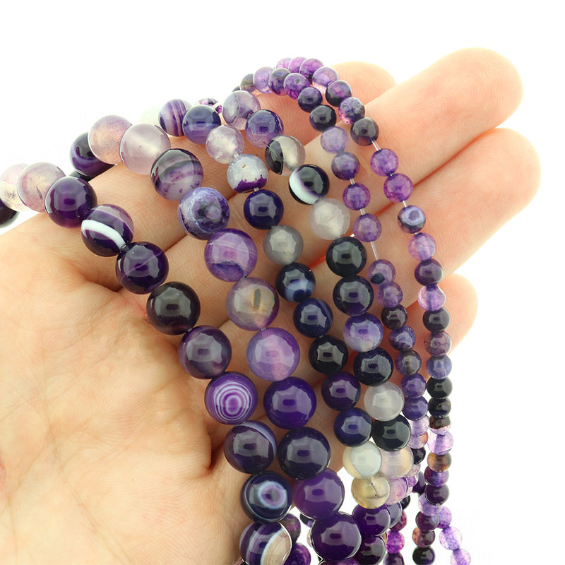 Round Natural Agate Beads 4mm -8mm - Choose Your Size - Purple Marble - 1 Full 15.5" Strand - BD3014