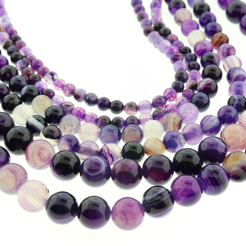 Round Natural Agate Beads 4mm -8mm - Choose Your Size - Purple Marble - 1 Full 15.5" Strand - BD3014