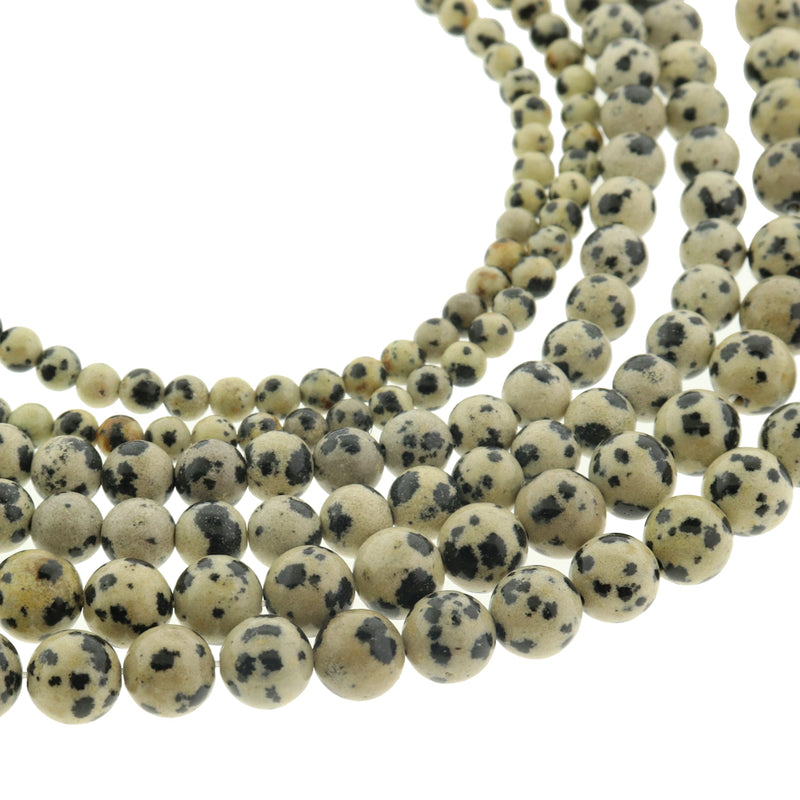 Round Natural Dalmatian Beads 4mm - 8mm - Choose Your Size - Black and Ivory - 1 Full Strand - BD3015