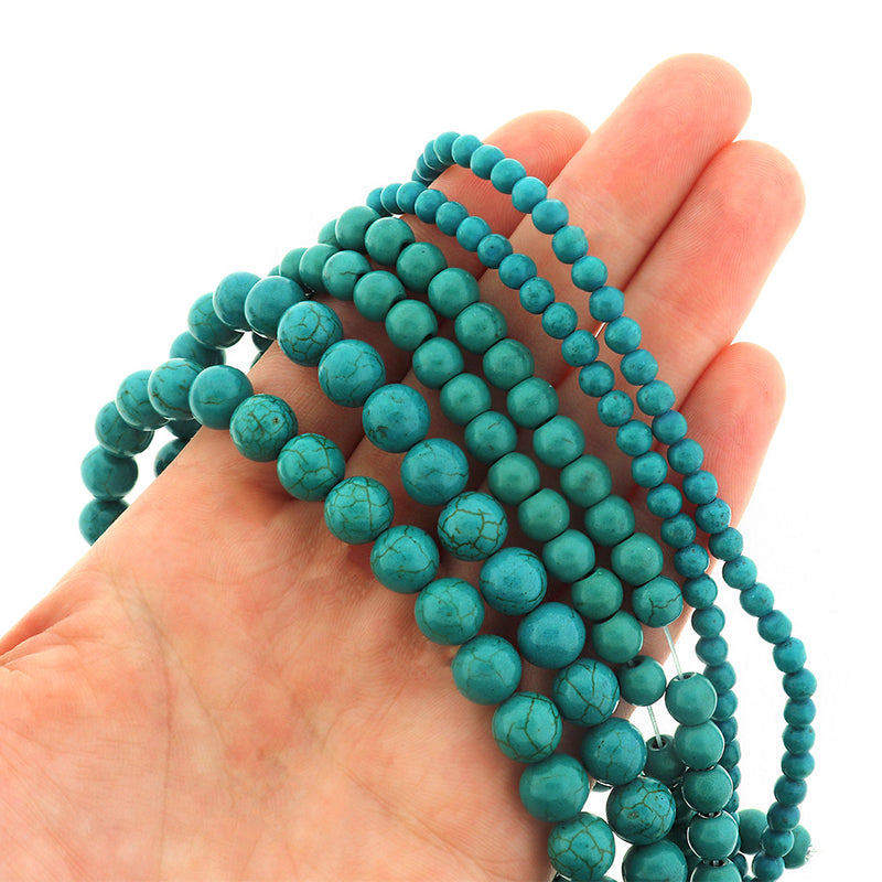 Round Natural Turquoise Beads 4mm -8mm - Choose Your Size - Green - 1 Full 15.5" Strand - BD3018