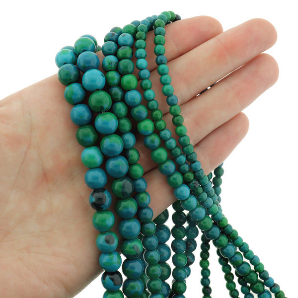 Round Natural Chrysocolla Beads 4mm - 8mm - Choose Your Size - Dyed Green and Blue - 1 Full 15.5" Strand - BD3021