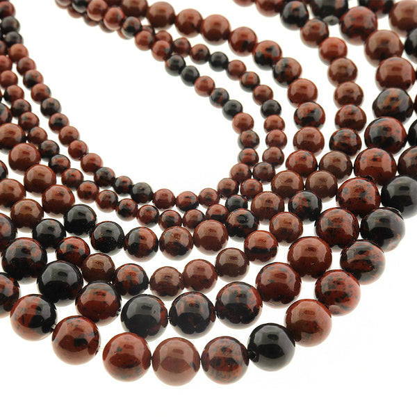 Round Natural Mahogany Obsidian Beads 4mm -8mm - Choose Your Size - Marbled Mahogany and Black - 1 Full 15.5" Strand - BD3022