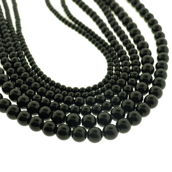 Round Natural Onyx Obsidian Beads 4mm -8mm - Choose Your Size - Black - 1 Full 15.5" Strand - BD3025