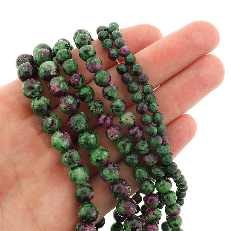 Round Natural Ruby Zoisite Beads 4mm -8mm - Choose Your Size - Green and Purple Marble - 1 Full 15.5" Strand - BD3028