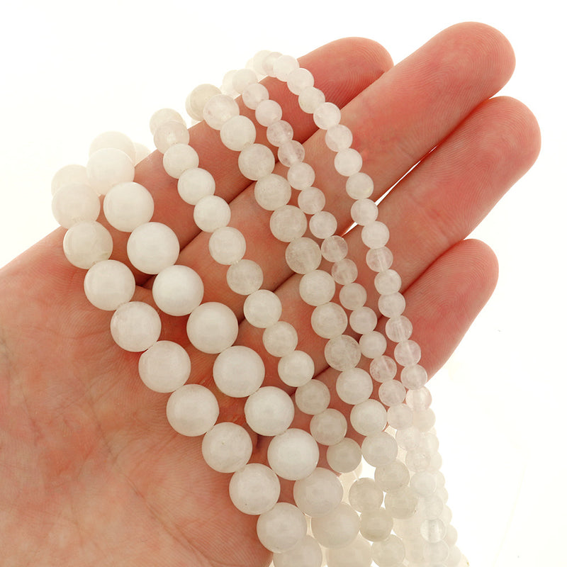 Round Natural Snow Jade Beads 4mm -8mm - Choose Your Size - Ivory White - 1 Full 15.5" Strand - BD3030