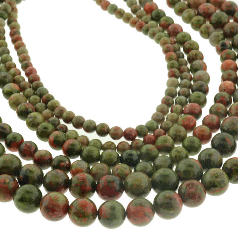 Round Natural Unakite Beads 4mm - 8mm - Choose Your Size - Green and Red - 1 Full 15.5" Strand - BD3031