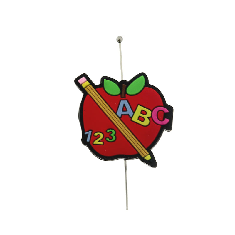 School Silicone Focal Beads - ABC Apple - 5 Beads - BDS038