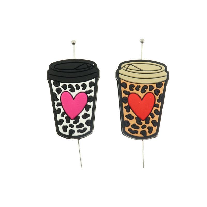 Coffee Silicone Focal Beads - Coffee Mug - 5 Beads - Choose Your Color