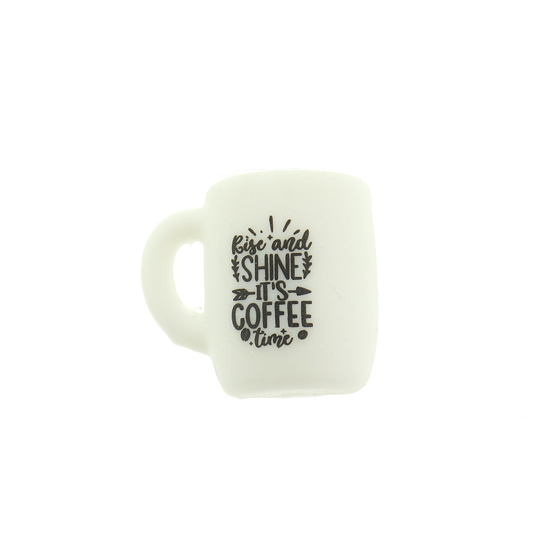 Coffee Mug Silicone Focal Beads -Rise and Shine It's Coffee Time - 5 Beads - BDS053