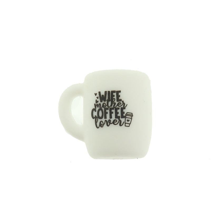 Coffee Mug Silicone Focal Beads - Wife, Mother, Coffee Lover - 5 Beads - BDS054